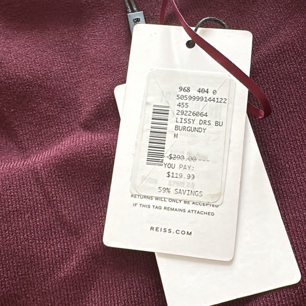 REISS LISSY KNITTED BODYCON MIDI DRESS IN BURGUNDY MEDIUM NWT - Picture 3 of 5